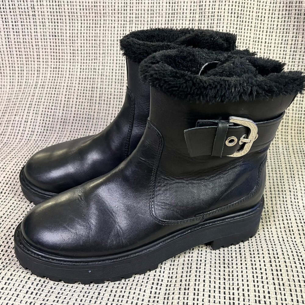 Zara Winter Faux Leather Fur Lined Mid Calf Boots – Black – EU 38 / US 7.5